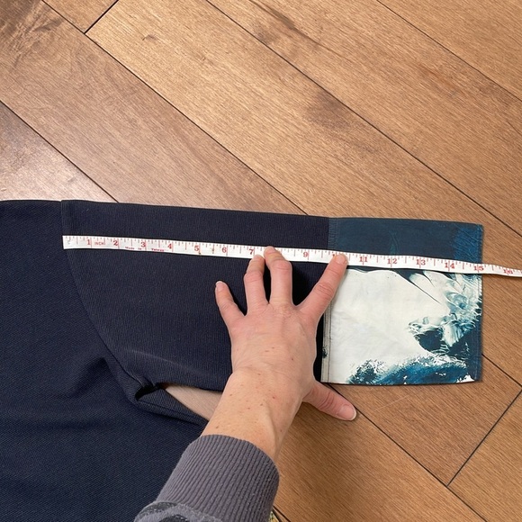 COS Mix fabric Abstract Navy Paint Pattern Pullover Woven/Knit oversized Top S - Picture 12 of 13